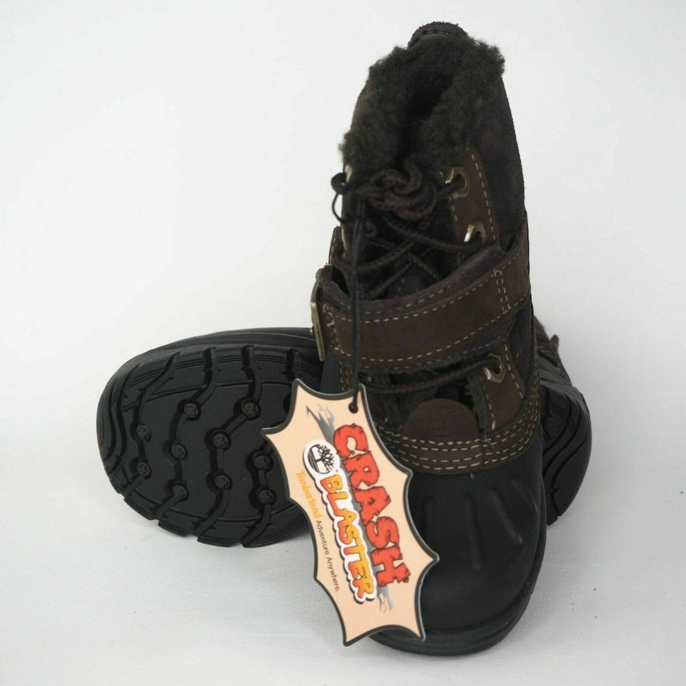 Timberland Mallard Winter Toddlers Boots Black Leather Brown Suede 33874 M - Picture 11 of 12
